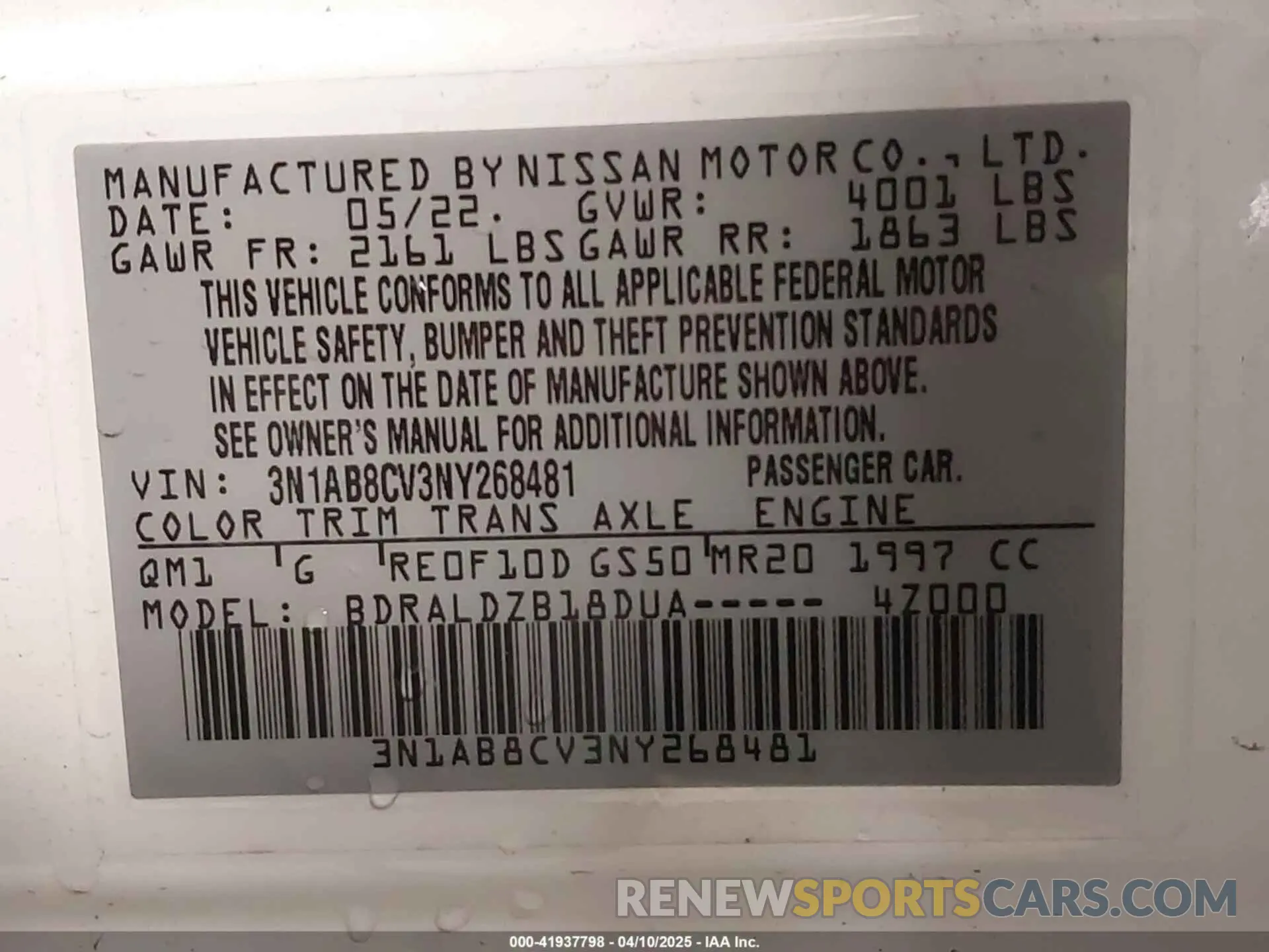 9 Photograph of a damaged car 3N1AB8CV3NY268481 NISSAN SENTRA 2022