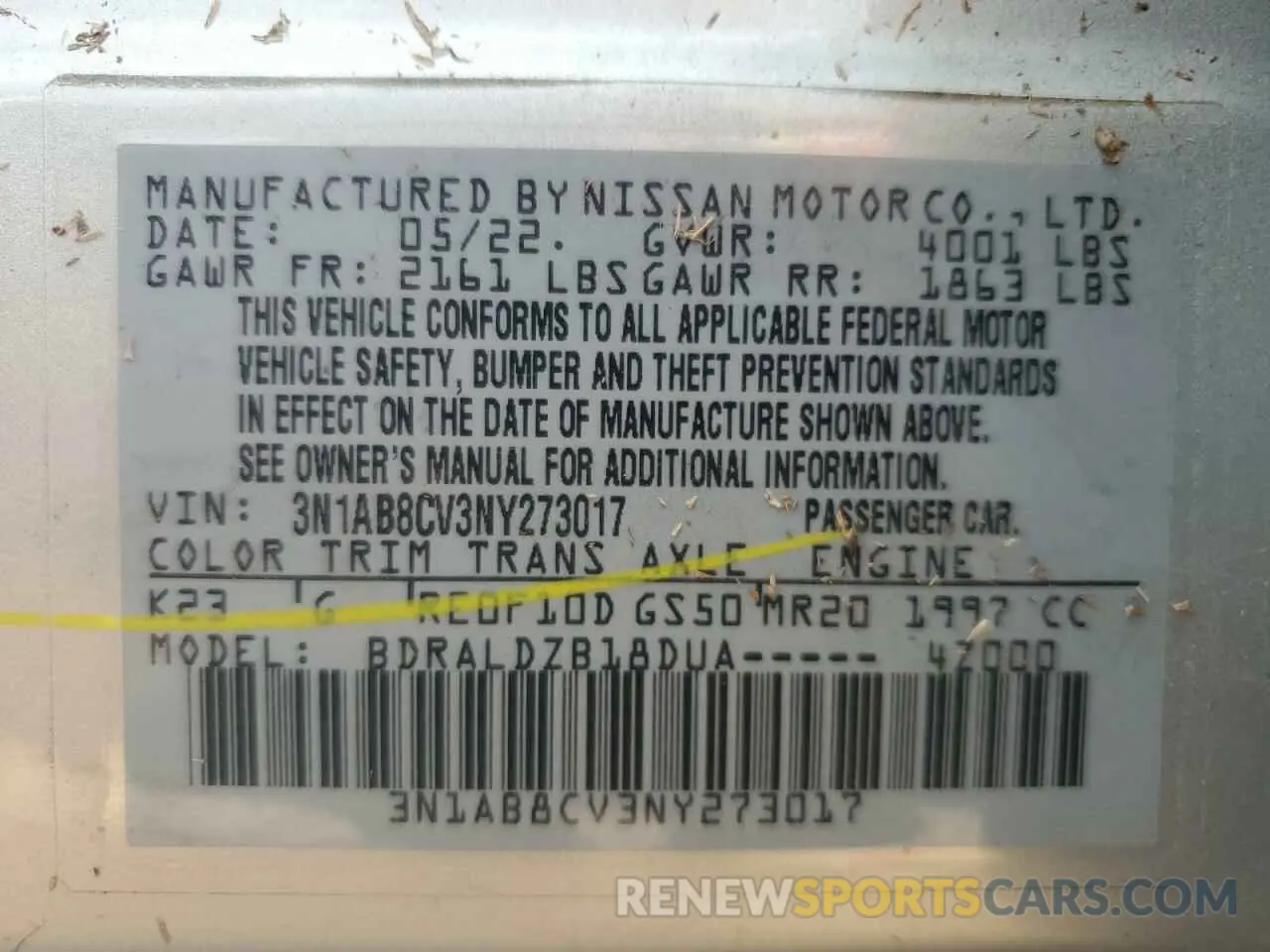 14 Фотография поврежденного автомобиля 3N1AB8CV3NY273017 NISSAN SENTRA 2022