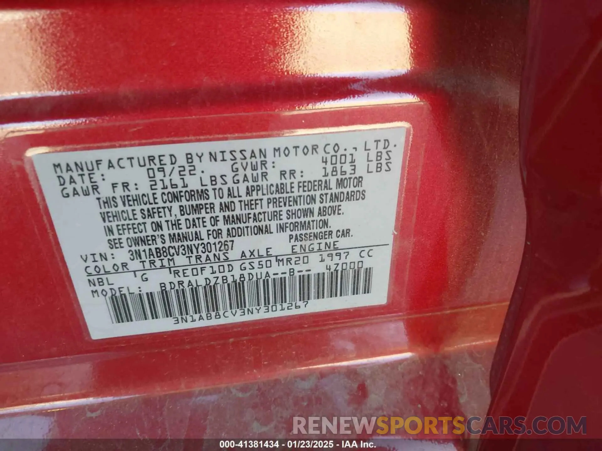 9 Photograph of a damaged car 3N1AB8CV3NY301267 NISSAN SENTRA 2022