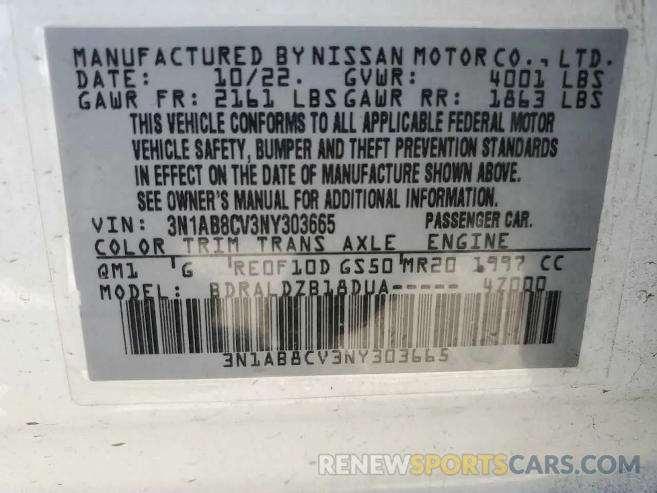 12 Фотография поврежденного автомобиля 3N1AB8CV3NY303665 NISSAN SENTRA 2022