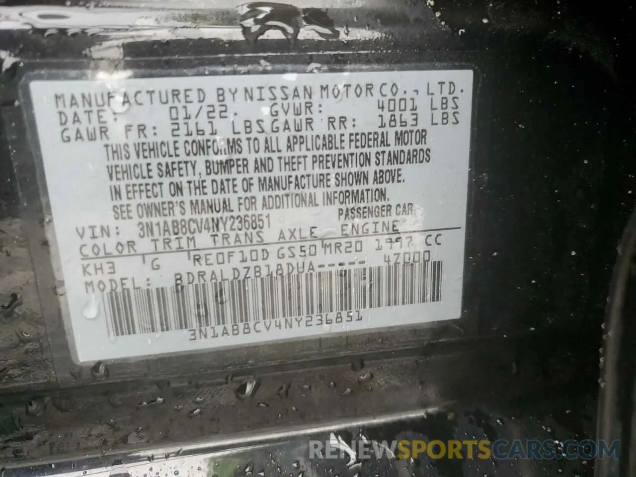 13 Photograph of a damaged car 3N1AB8CV4NY236851 NISSAN SENTRA 2022