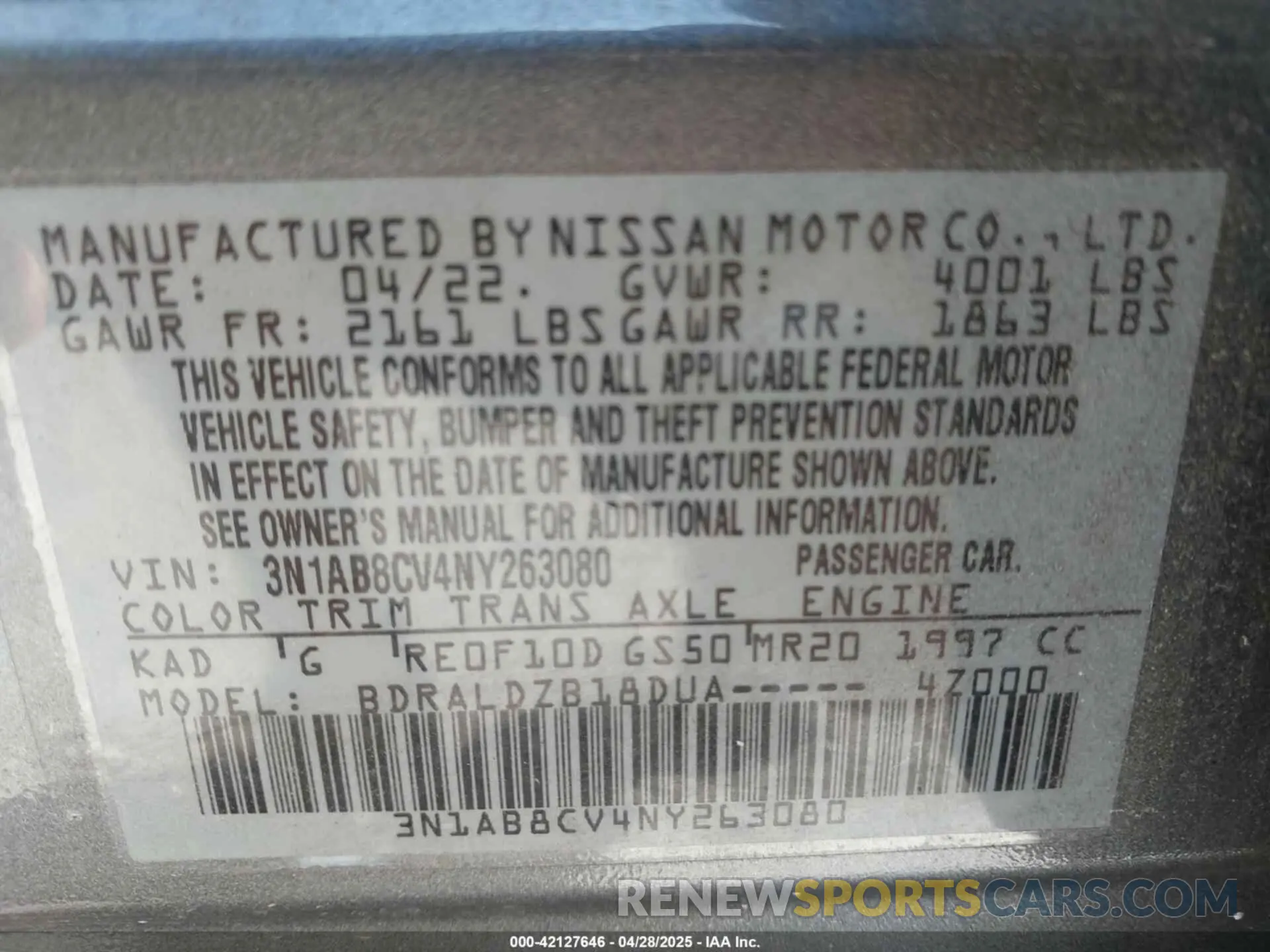 9 Photograph of a damaged car 3N1AB8CV4NY263080 NISSAN SENTRA 2022