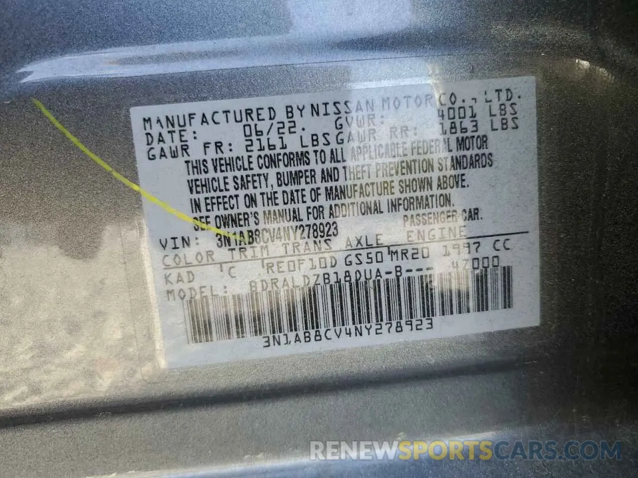 12 Photograph of a damaged car 3N1AB8CV4NY278923 NISSAN SENTRA 2022