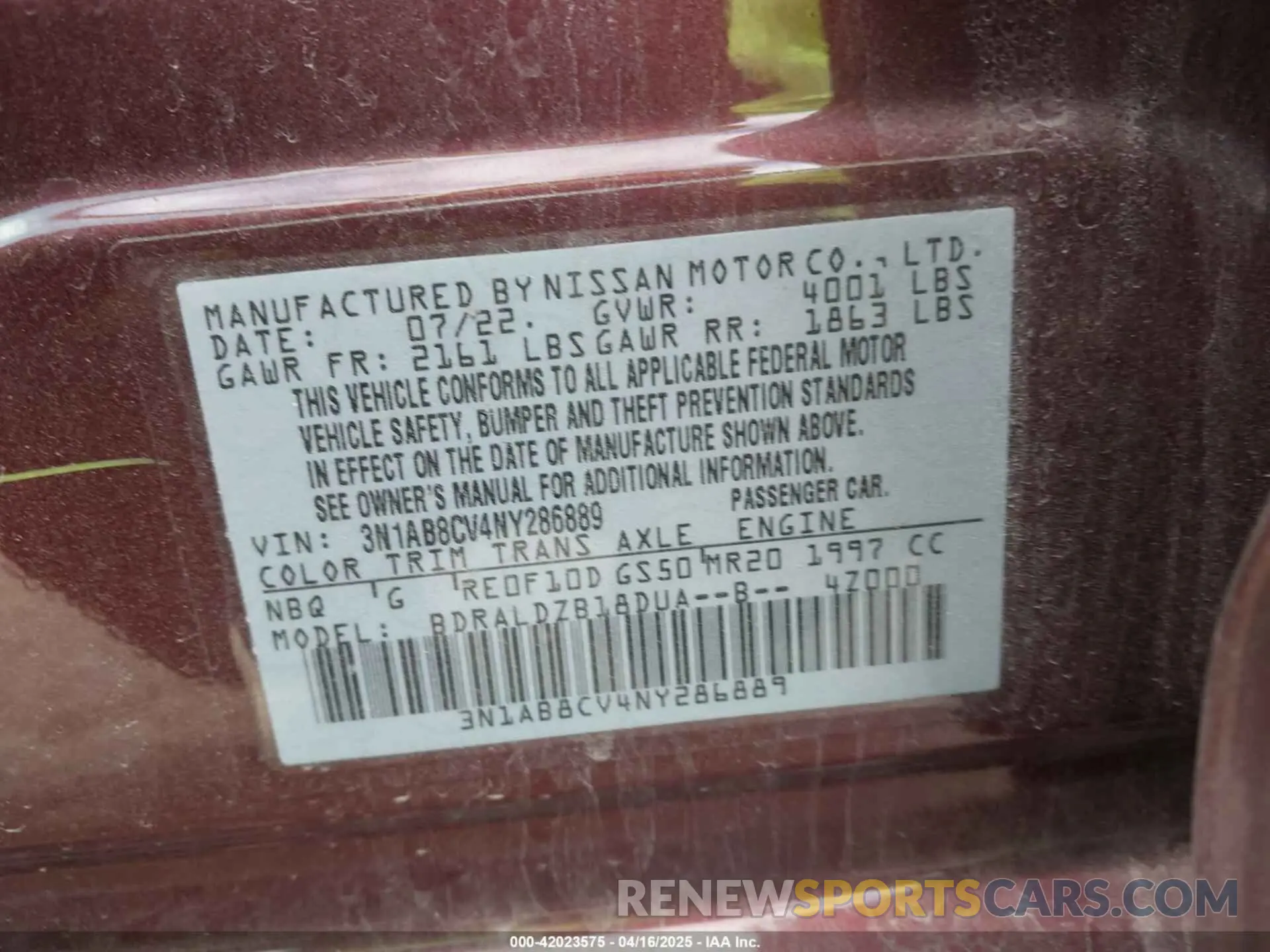 9 Photograph of a damaged car 3N1AB8CV4NY286889 NISSAN SENTRA 2022