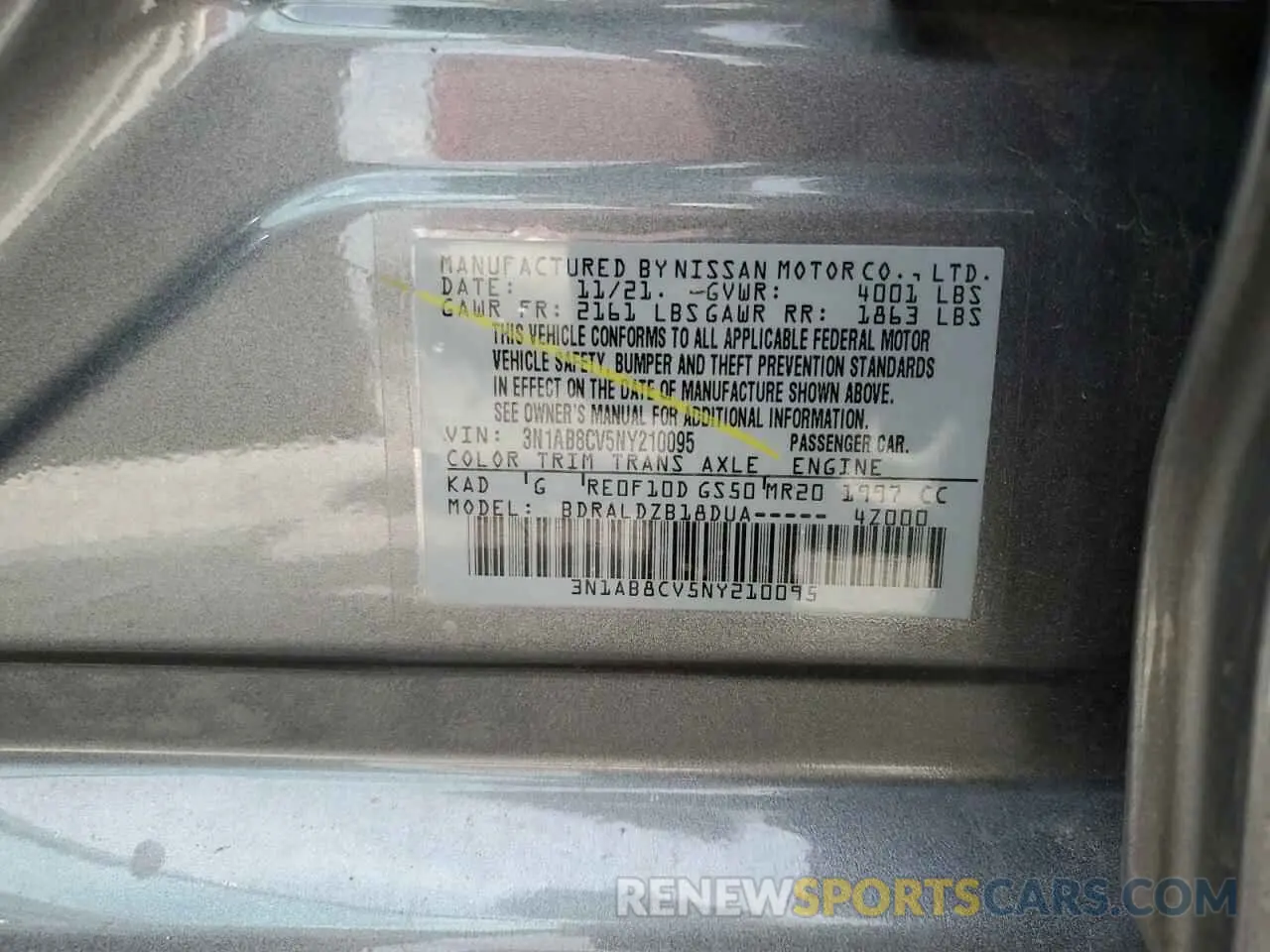 12 Photograph of a damaged car 3N1AB8CV5NY210095 NISSAN SENTRA 2022