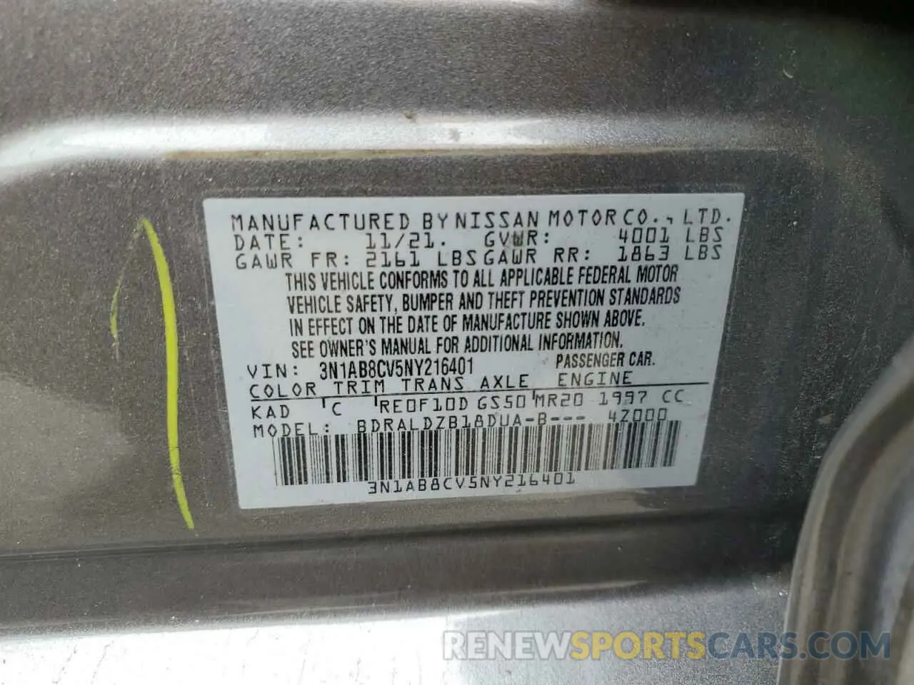 12 Photograph of a damaged car 3N1AB8CV5NY216401 NISSAN SENTRA 2022