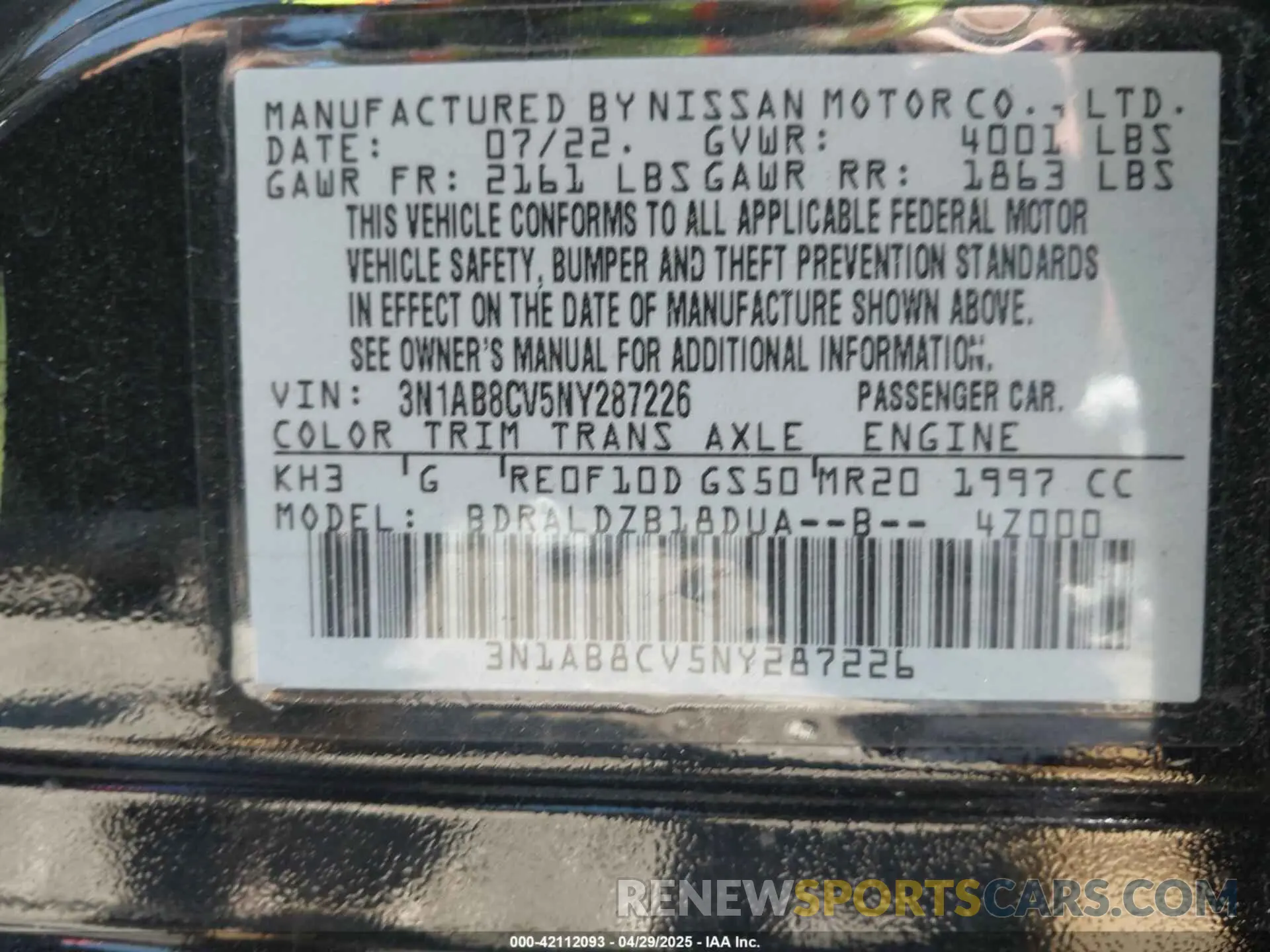9 Photograph of a damaged car 3N1AB8CV5NY287226 NISSAN SENTRA 2022