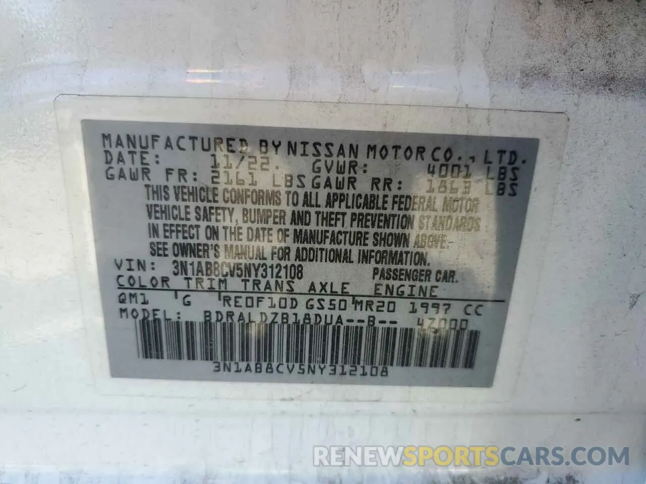 12 Photograph of a damaged car 3N1AB8CV5NY312108 NISSAN SENTRA 2022