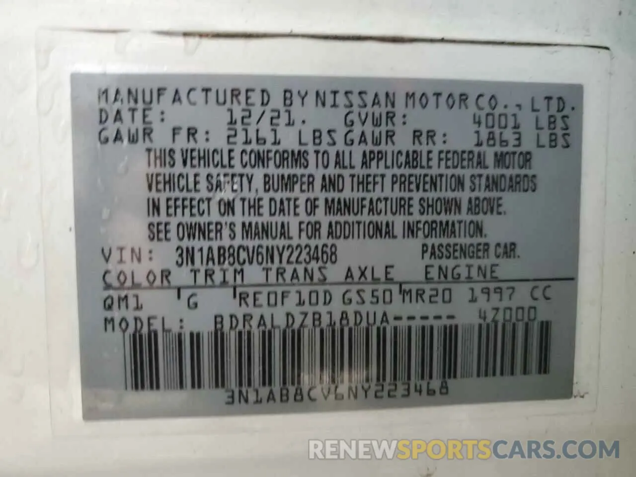 12 Photograph of a damaged car 3N1AB8CV6NY223468 NISSAN SENTRA 2022