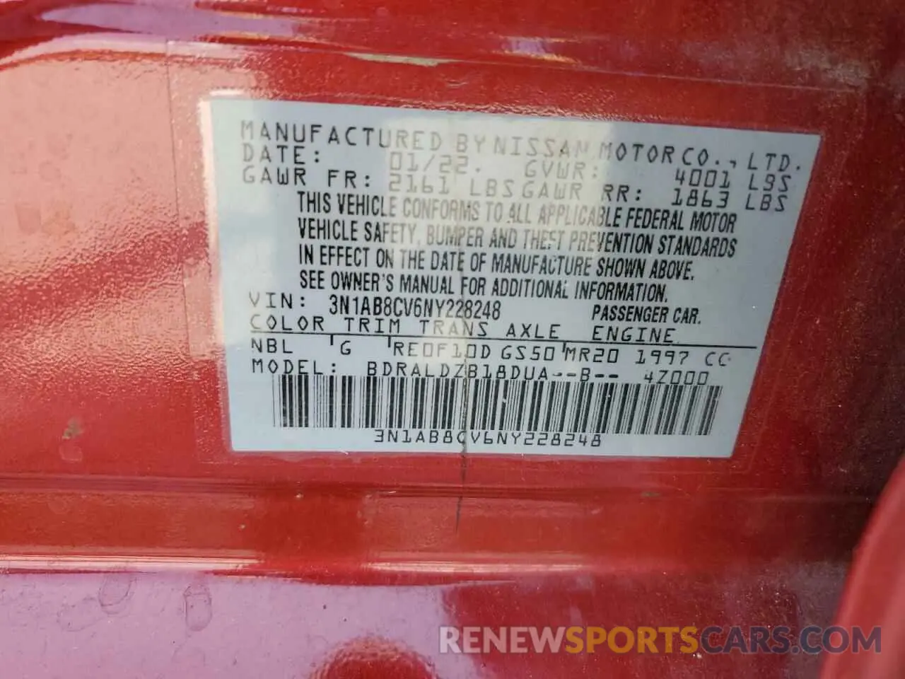12 Photograph of a damaged car 3N1AB8CV6NY228248 NISSAN SENTRA 2022