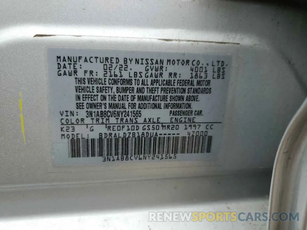 12 Фотография поврежденного автомобиля 3N1AB8CV6NY241565 NISSAN SENTRA 2022