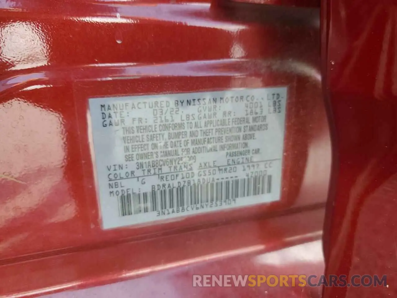 12 Photograph of a damaged car 3N1AB8CV6NY253909 NISSAN SENTRA 2022