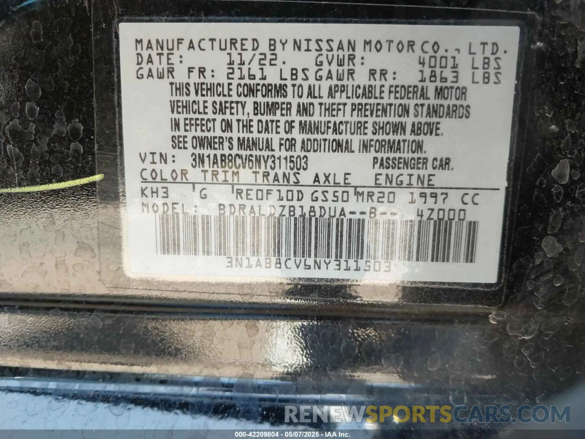 9 Photograph of a damaged car 3N1AB8CV6NY311503 NISSAN SENTRA 2022