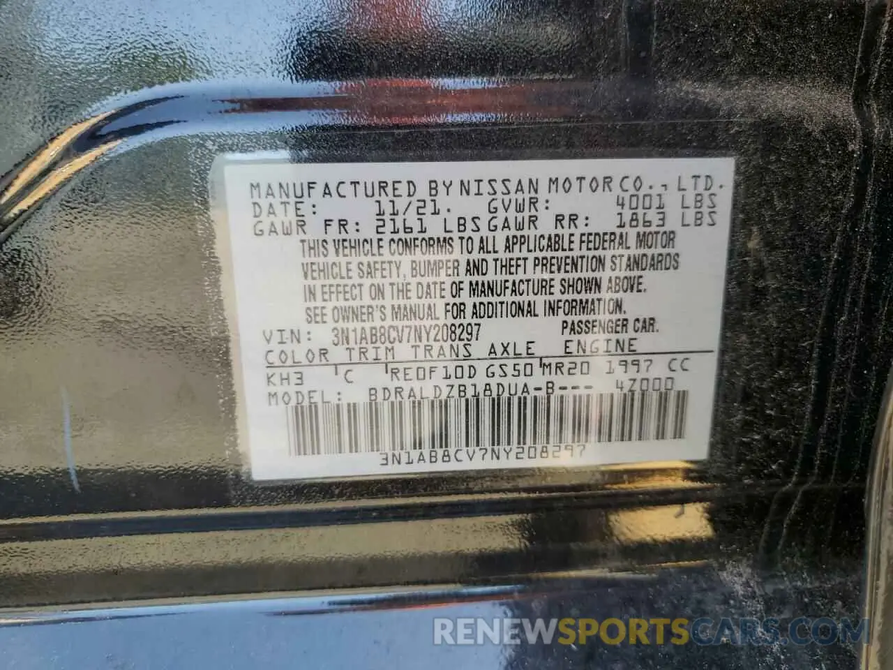 12 Photograph of a damaged car 3N1AB8CV7NY208297 NISSAN SENTRA 2022