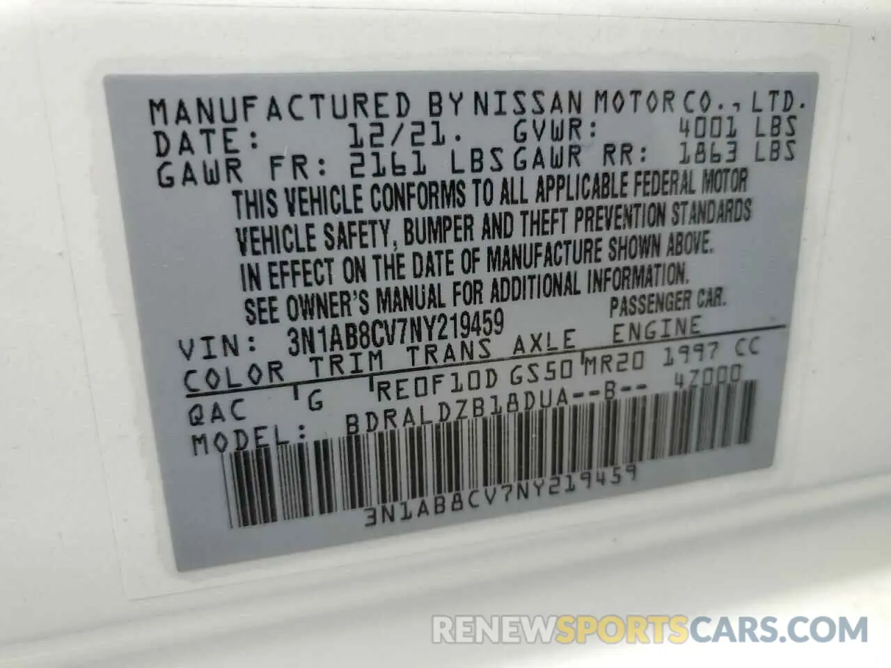 12 Photograph of a damaged car 3N1AB8CV7NY219459 NISSAN SENTRA 2022