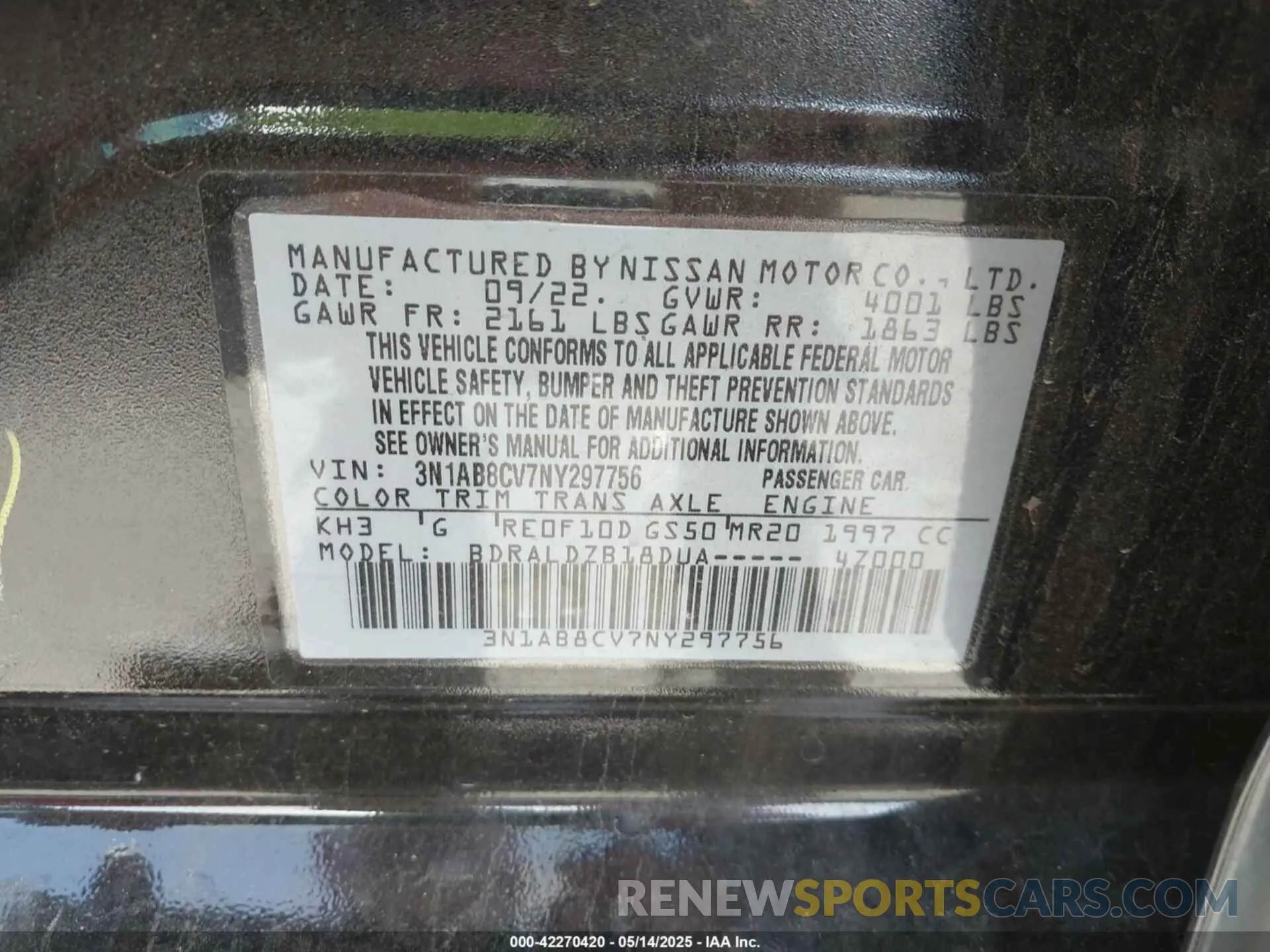 9 Photograph of a damaged car 3N1AB8CV7NY297756 NISSAN SENTRA 2022
