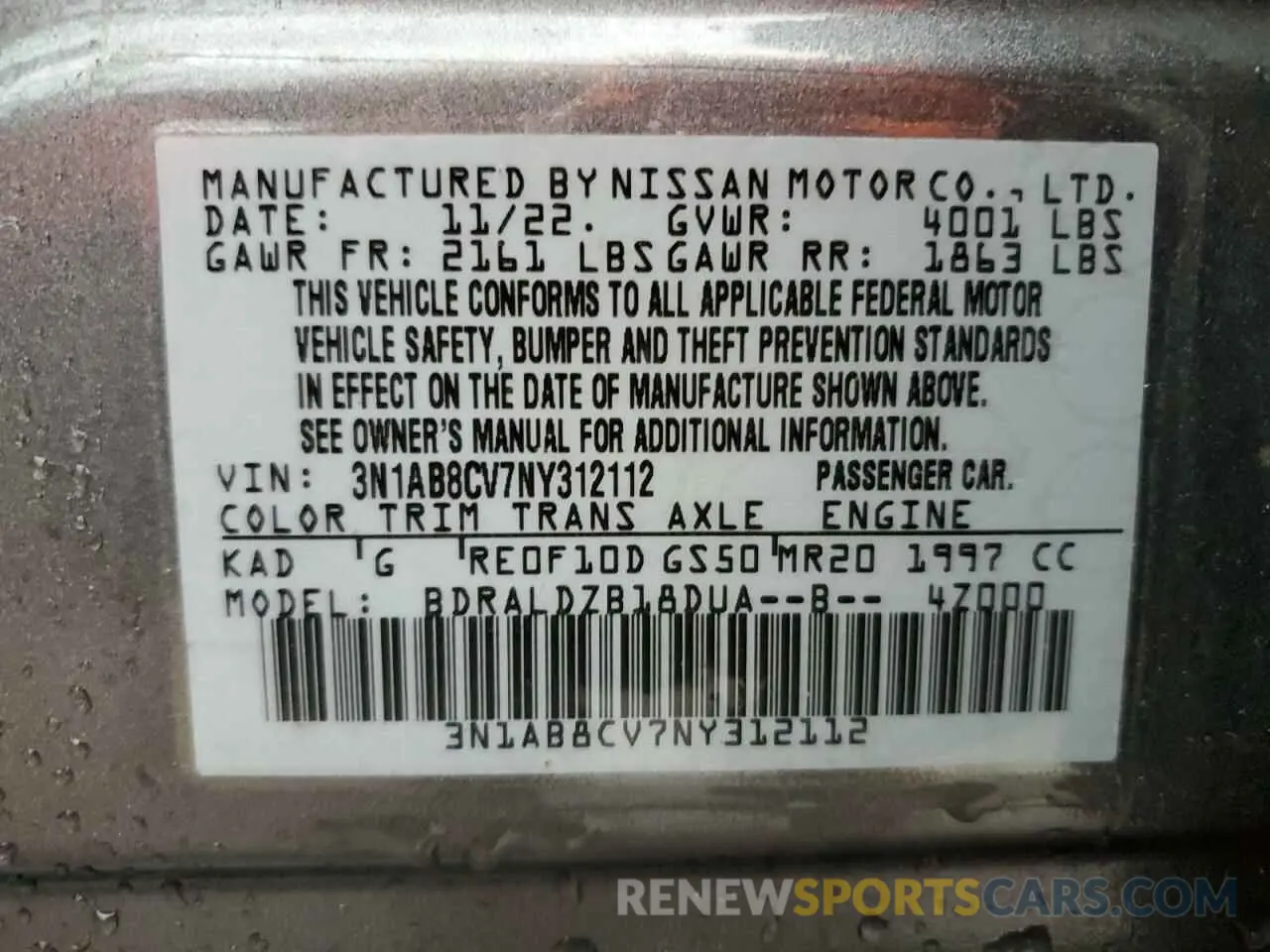 13 Фотография поврежденного автомобиля 3N1AB8CV7NY312112 NISSAN SENTRA 2022