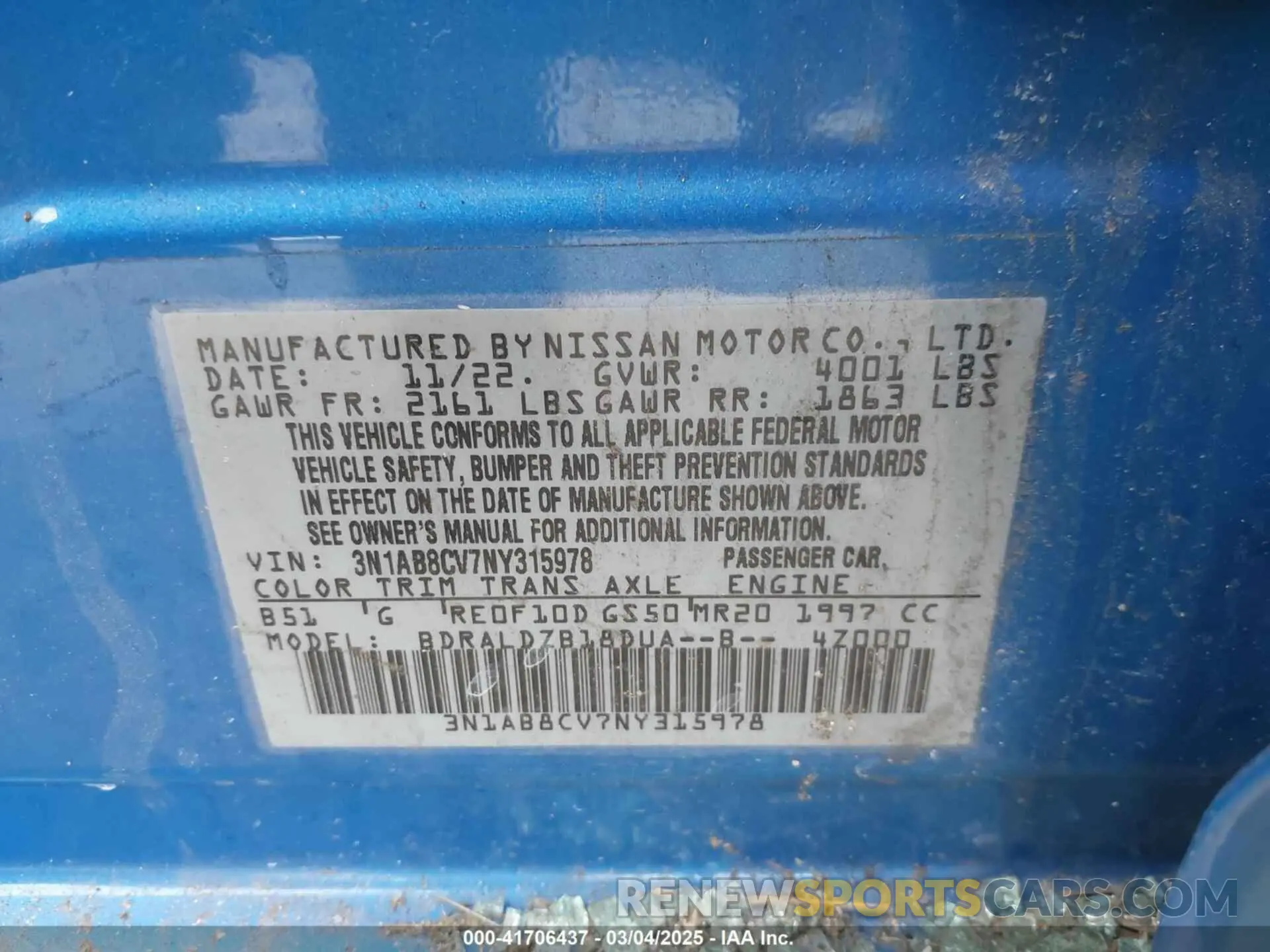 9 Photograph of a damaged car 3N1AB8CV7NY315978 NISSAN SENTRA 2022