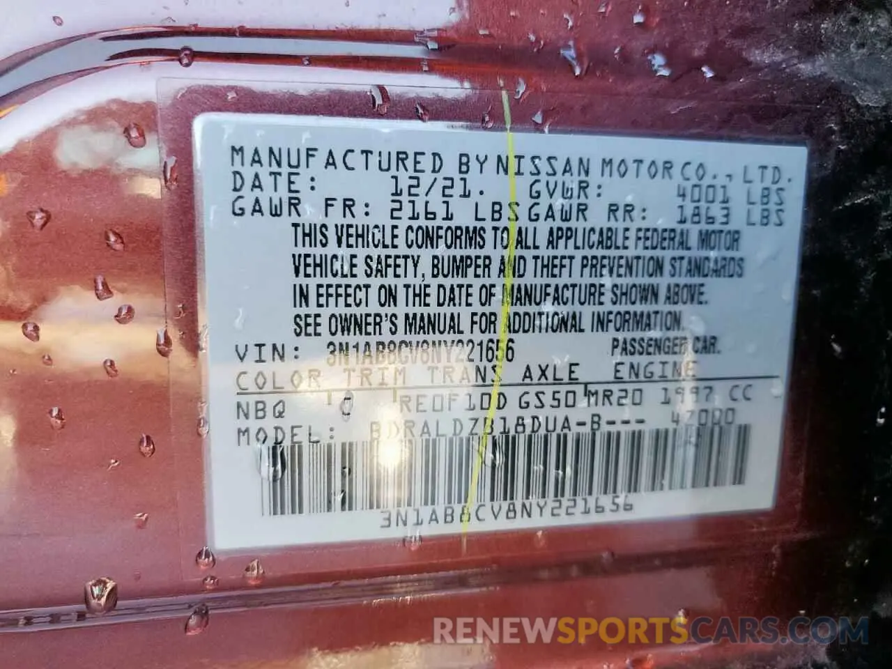 13 Photograph of a damaged car 3N1AB8CV8NY221656 NISSAN SENTRA 2022