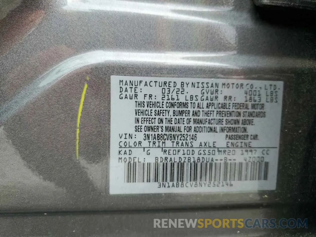 12 Photograph of a damaged car 3N1AB8CV8NY252146 NISSAN SENTRA 2022