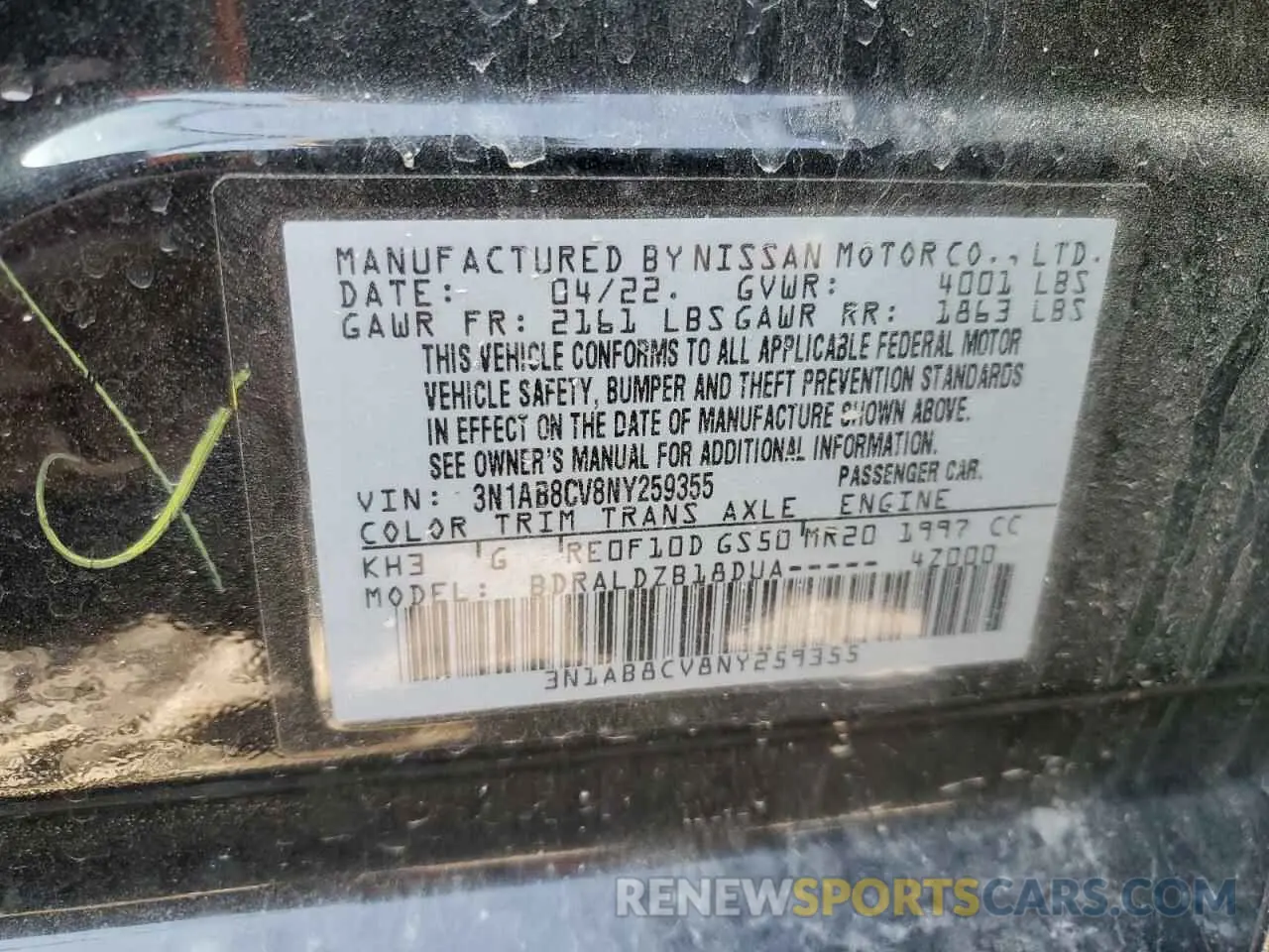 13 Photograph of a damaged car 3N1AB8CV8NY259355 NISSAN SENTRA 2022