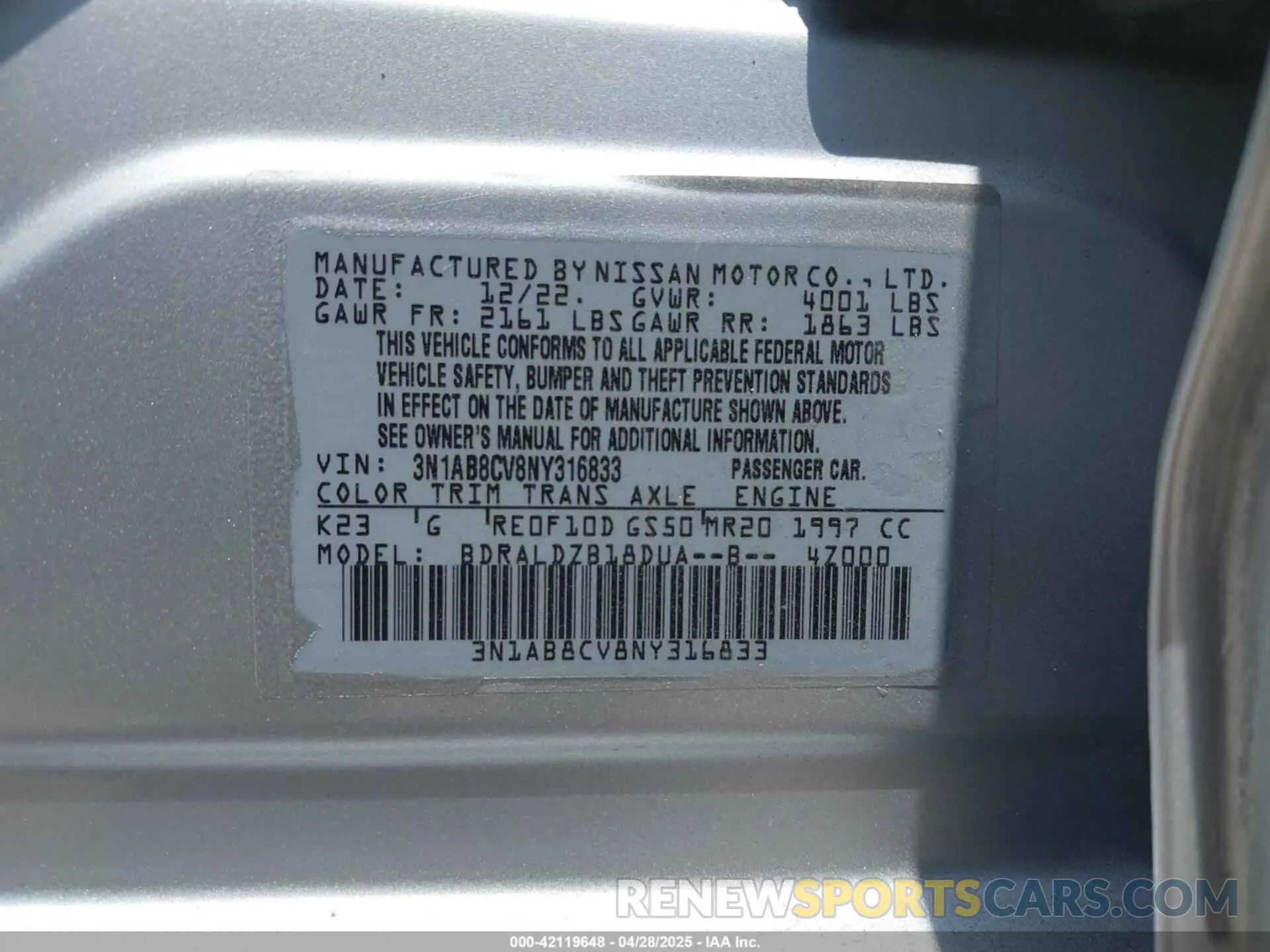 9 Photograph of a damaged car 3N1AB8CV8NY316833 NISSAN SENTRA 2022