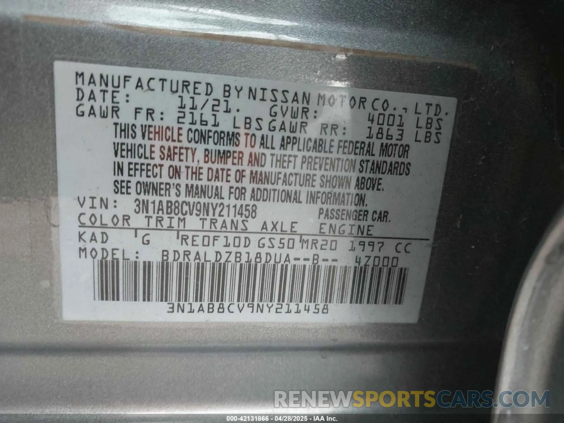 9 Photograph of a damaged car 3N1AB8CV9NY211458 NISSAN SENTRA 2022