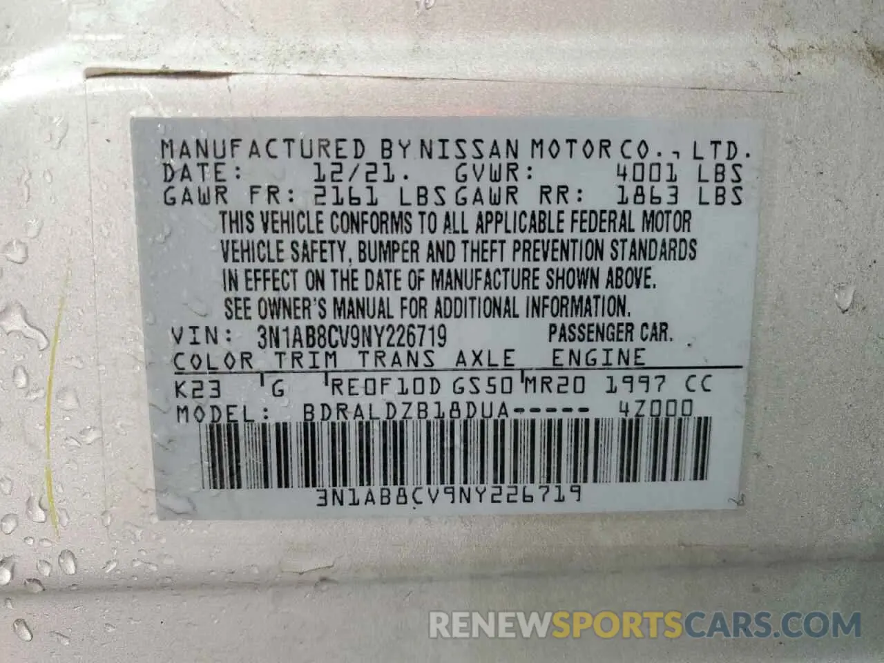 12 Фотография поврежденного автомобиля 3N1AB8CV9NY226719 NISSAN SENTRA 2022