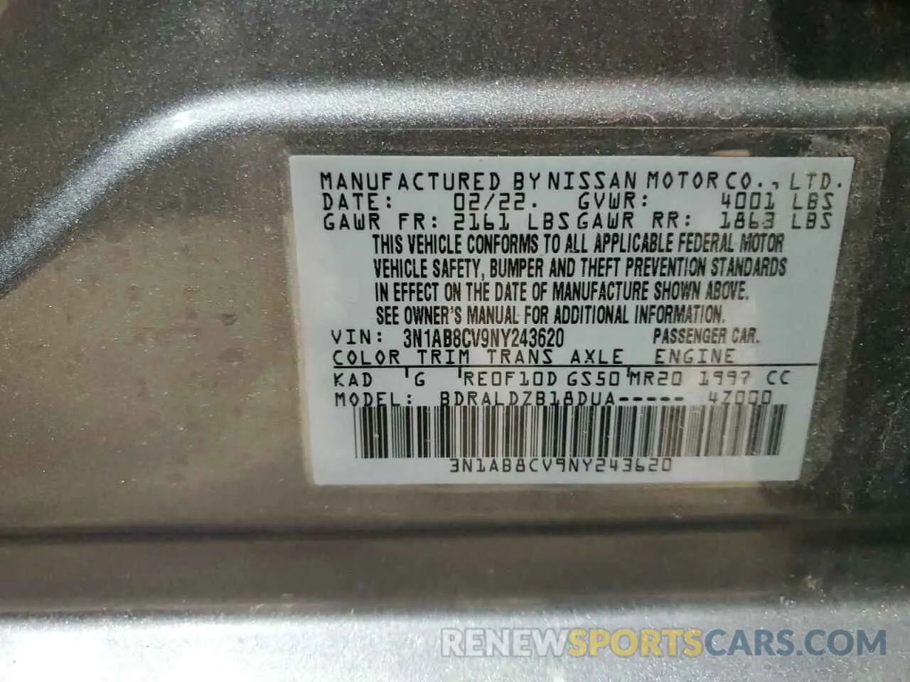 12 Фотография поврежденного автомобиля 3N1AB8CV9NY243620 NISSAN SENTRA 2022