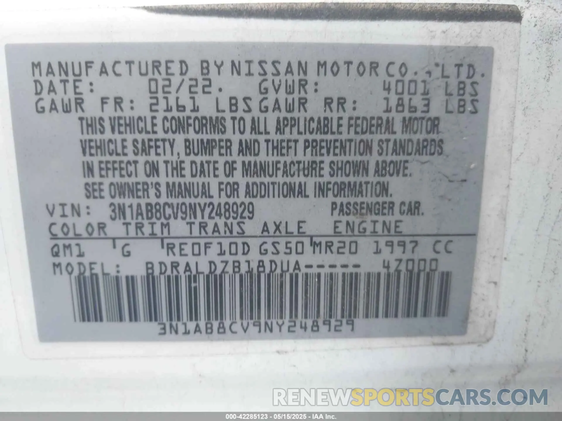9 Photograph of a damaged car 3N1AB8CV9NY248929 NISSAN SENTRA 2022