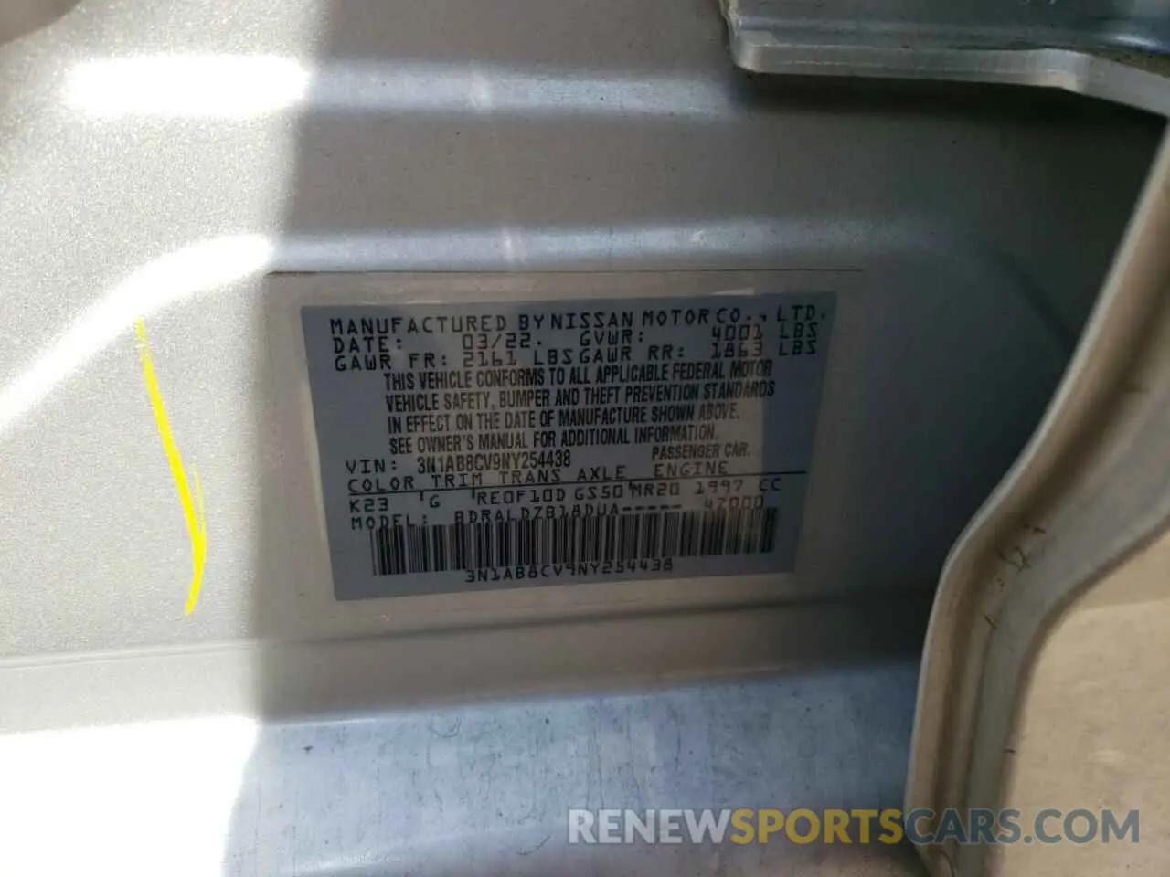 13 Photograph of a damaged car 3N1AB8CV9NY254438 NISSAN SENTRA 2022