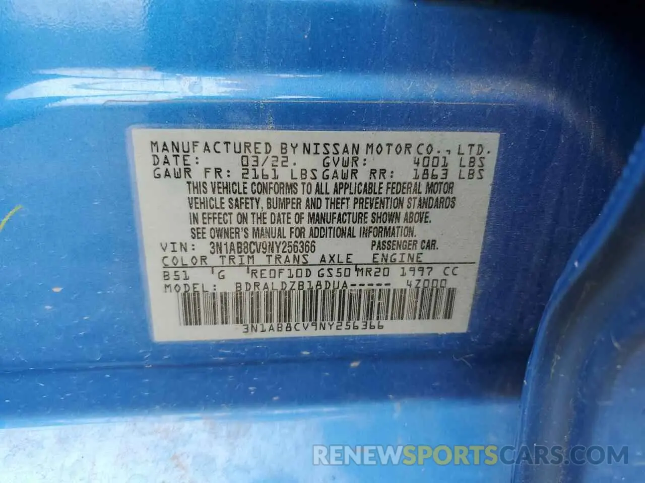 13 Photograph of a damaged car 3N1AB8CV9NY256366 NISSAN SENTRA 2022