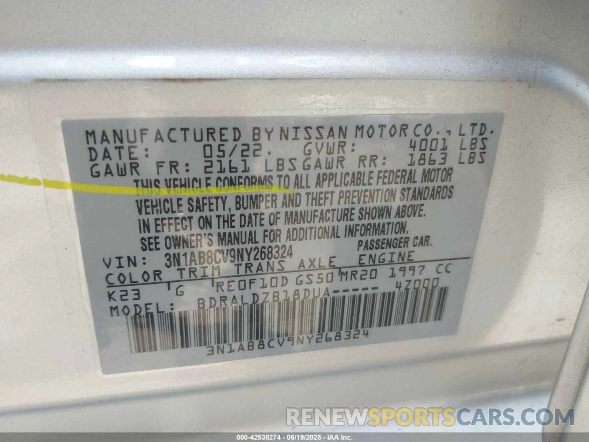 9 Photograph of a damaged car 3N1AB8CV9NY268324 NISSAN SENTRA 2022