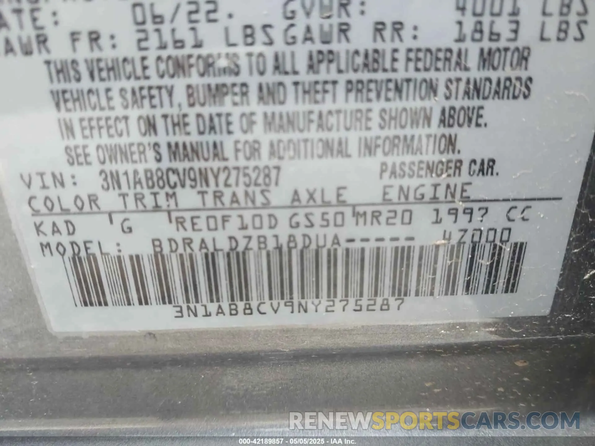 9 Фотография поврежденного автомобиля 3N1AB8CV9NY275287 NISSAN SENTRA 2022