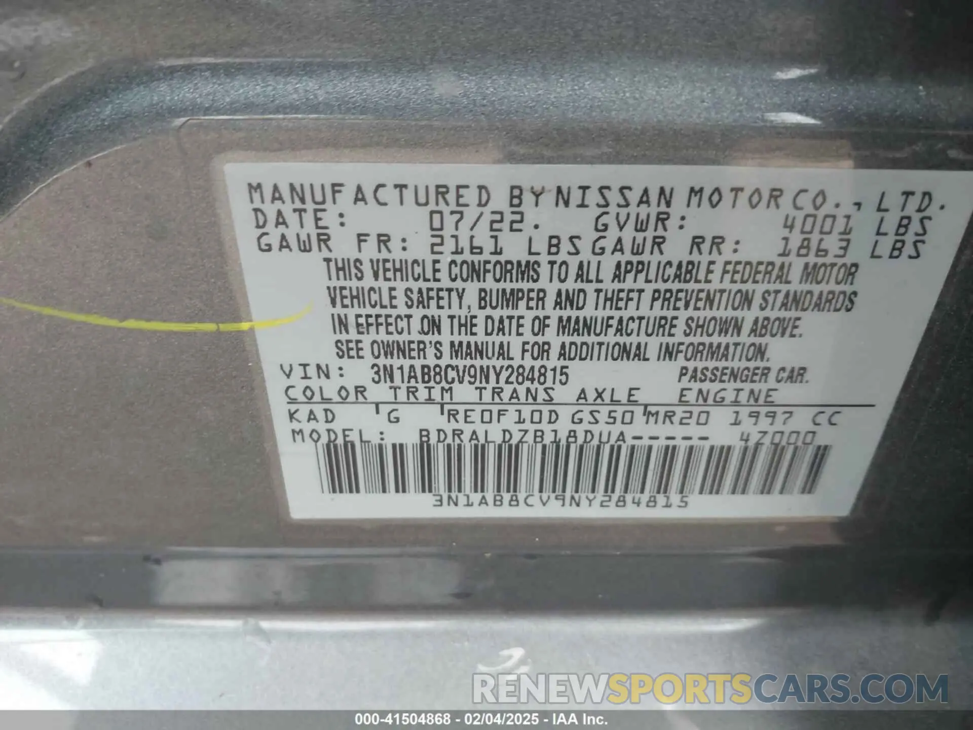 9 Фотография поврежденного автомобиля 3N1AB8CV9NY284815 NISSAN SENTRA 2022