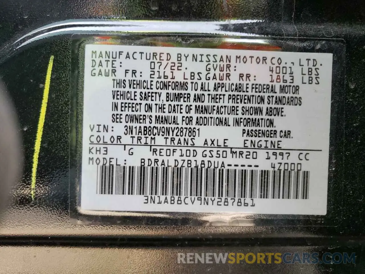12 Photograph of a damaged car 3N1AB8CV9NY287861 NISSAN SENTRA 2022