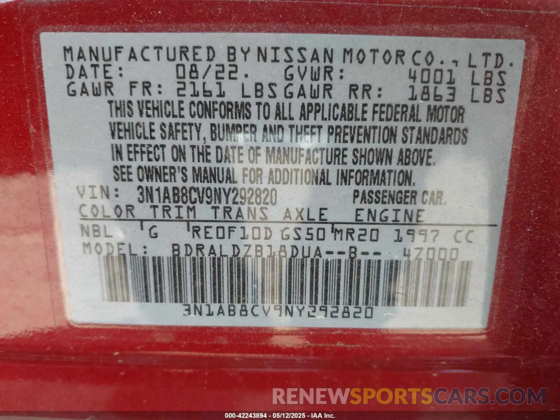 9 Фотография поврежденного автомобиля 3N1AB8CV9NY292820 NISSAN SENTRA 2022