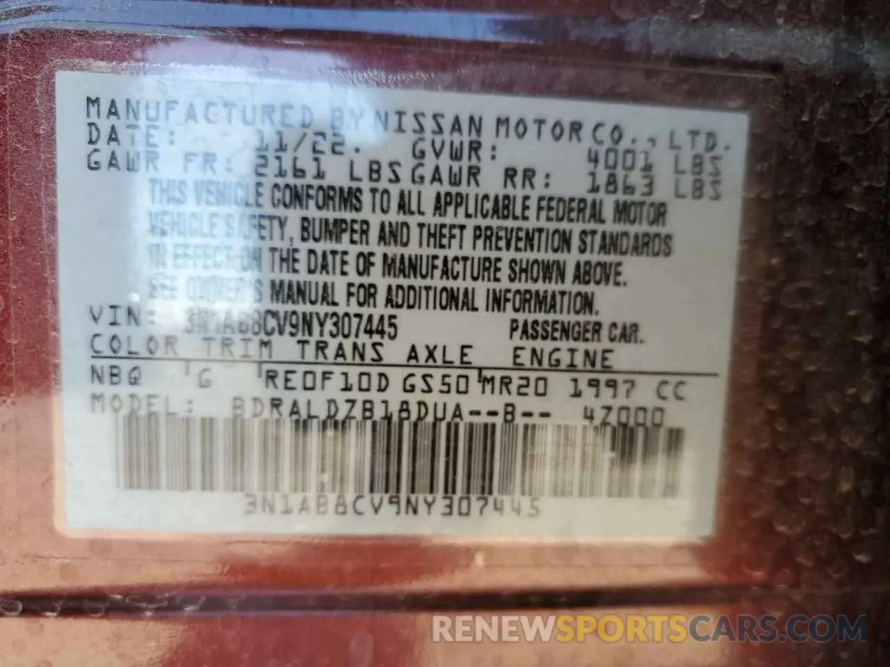 12 Фотография поврежденного автомобиля 3N1AB8CV9NY307445 NISSAN SENTRA 2022