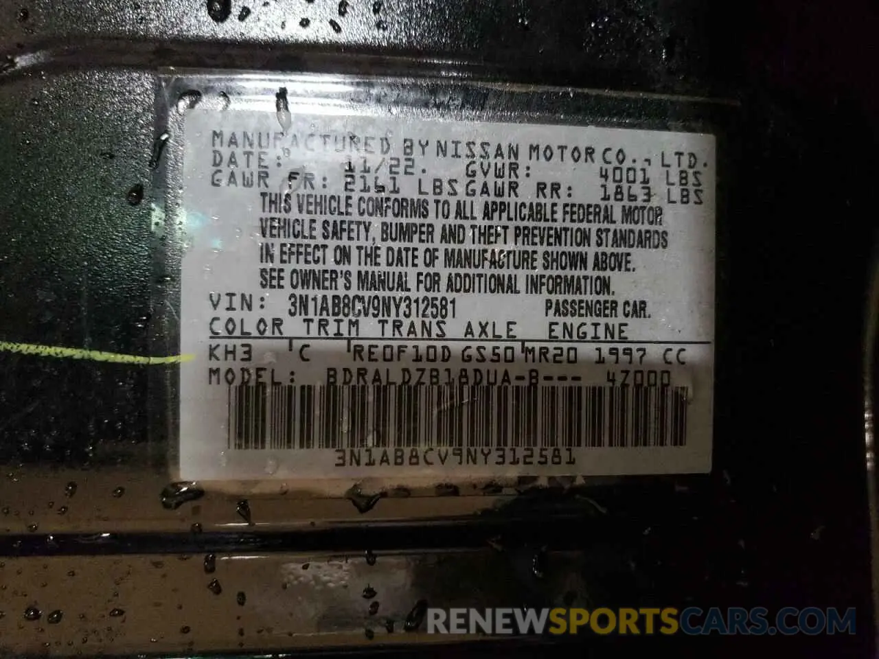 12 Photograph of a damaged car 3N1AB8CV9NY312581 NISSAN SENTRA 2022