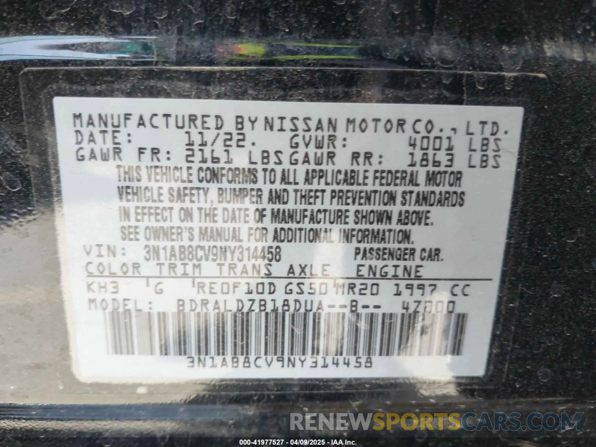 9 Photograph of a damaged car 3N1AB8CV9NY314458 NISSAN SENTRA 2022
