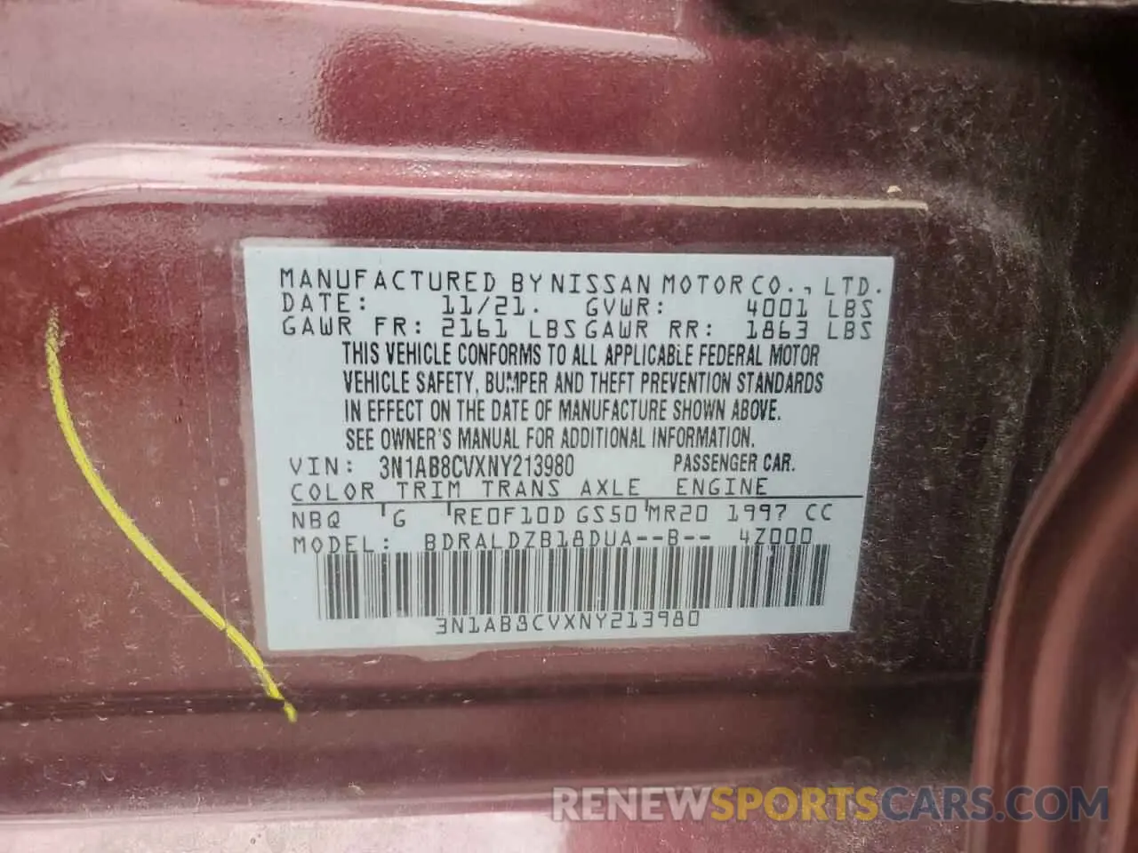 12 Photograph of a damaged car 3N1AB8CVXNY213980 NISSAN SENTRA 2022
