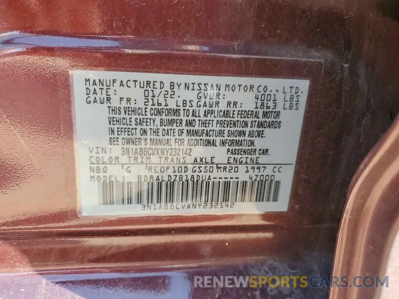 12 Photograph of a damaged car 3N1AB8CVXNY232142 NISSAN SENTRA 2022