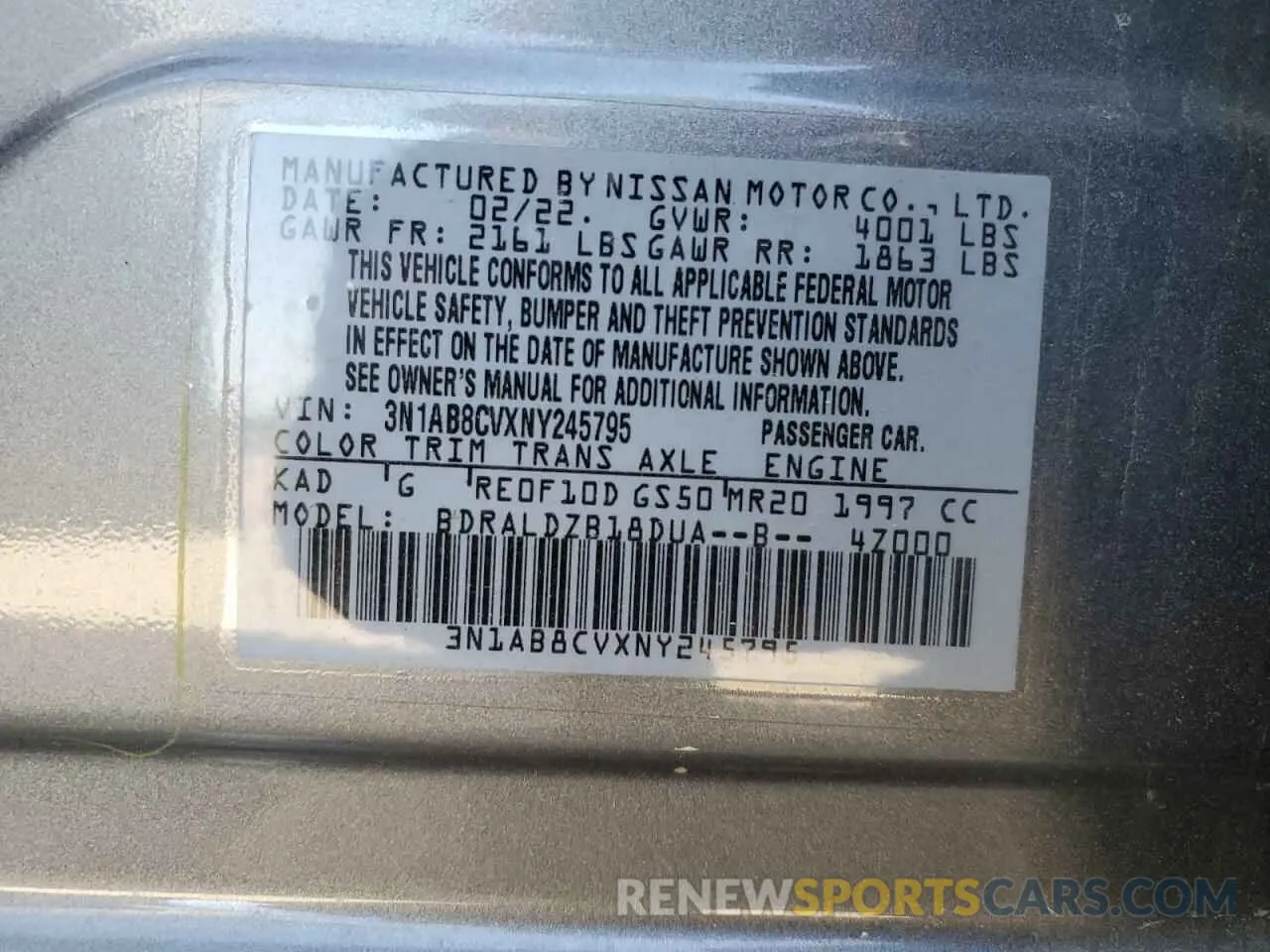 15 Photograph of a damaged car 3N1AB8CVXNY245795 NISSAN SENTRA 2022
