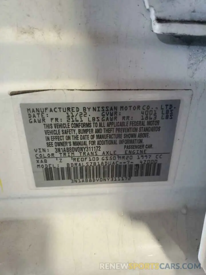 12 Фотография поврежденного автомобиля 3N1AB8DV0NY311172 NISSAN SENTRA 2022