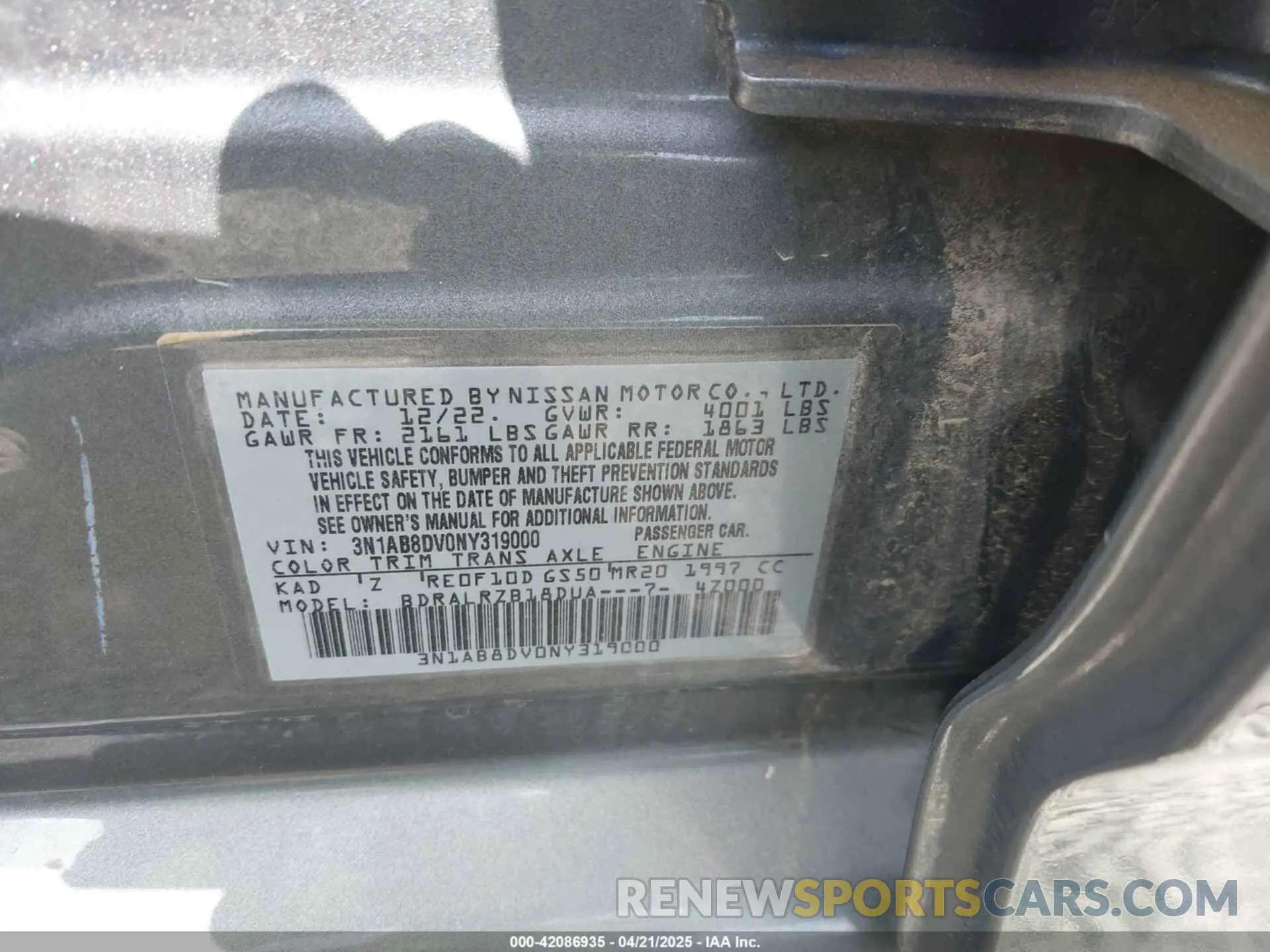 9 Photograph of a damaged car 3N1AB8DV0NY319000 NISSAN SENTRA 2022