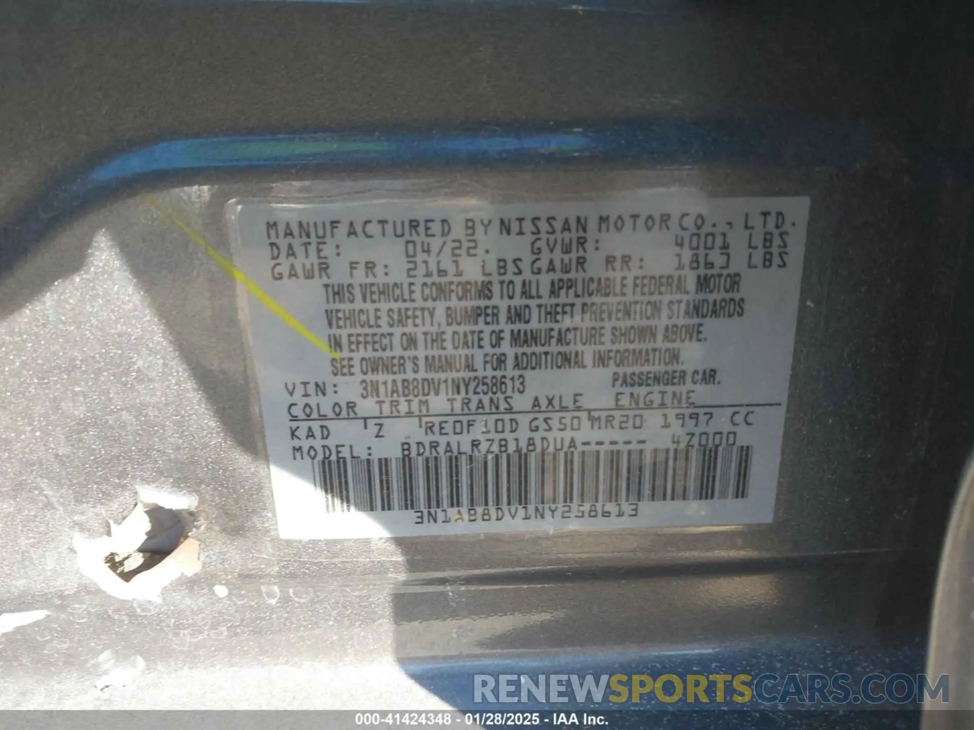 9 Фотография поврежденного автомобиля 3N1AB8DV1NY258613 NISSAN SENTRA 2022