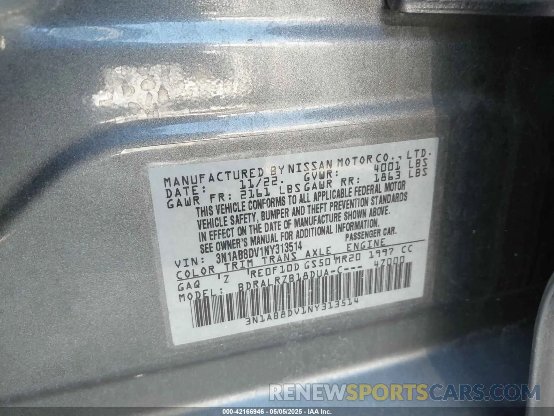 9 Фотография поврежденного автомобиля 3N1AB8DV1NY313514 NISSAN SENTRA 2022