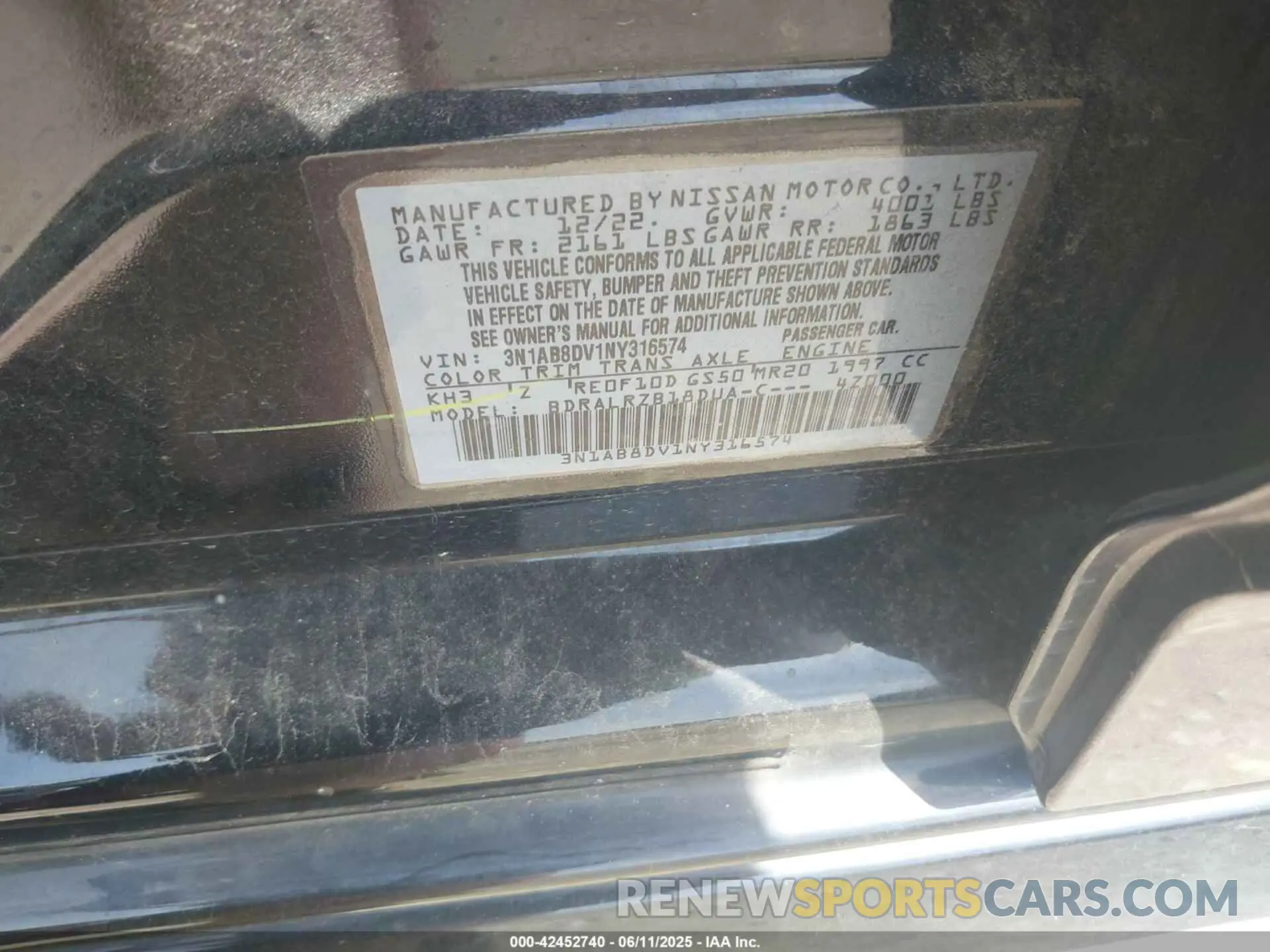 9 Photograph of a damaged car 3N1AB8DV1NY316574 NISSAN SENTRA 2022