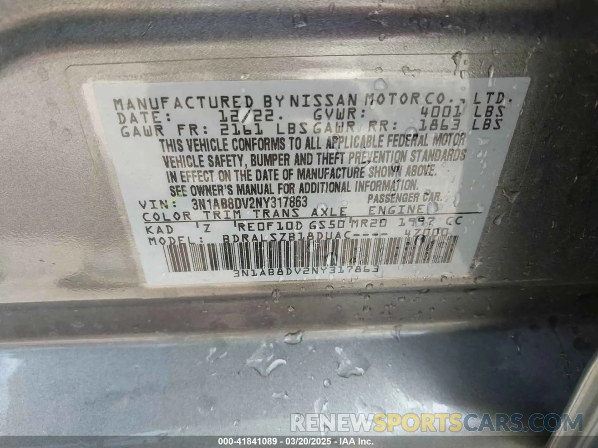 9 Photograph of a damaged car 3N1AB8DV2NY317863 NISSAN SENTRA 2022