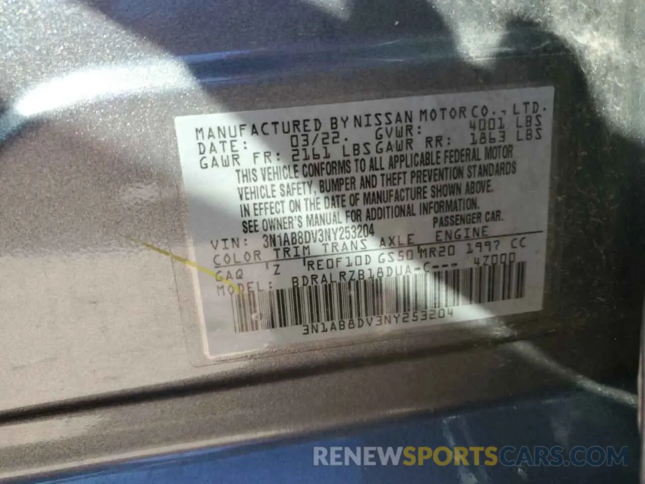 12 Photograph of a damaged car 3N1AB8DV3NY253204 NISSAN SENTRA 2022